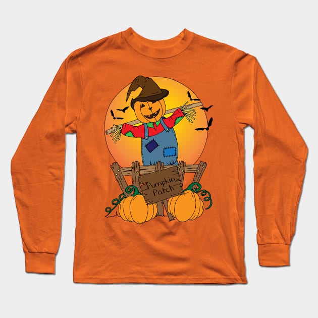 Halloween Scarecrow and Pumpkins Long Sleeve T-Shirt by HotHibiscus